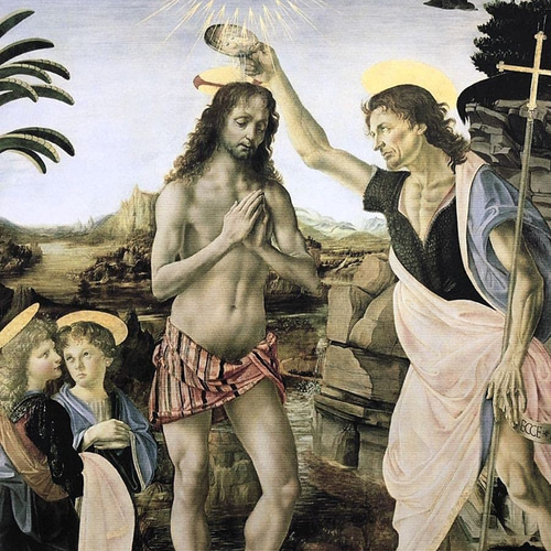 レオナルド・ダ・ヴィンチ キリストの洗礼 ヴェロッキオの絵画 A4