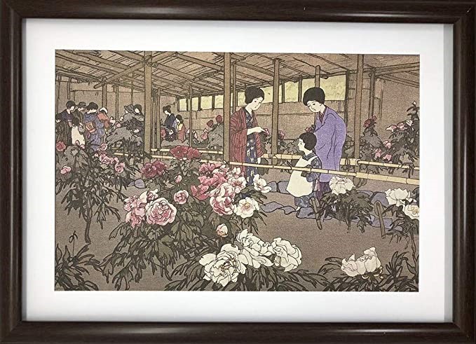 吉田博、落合徳川ぼたん園、希少な額装用画集より、新品高級額装付 吉田博 落合徳川ぼたん園 A4 ポスター 輸送用 額付き ホビー
