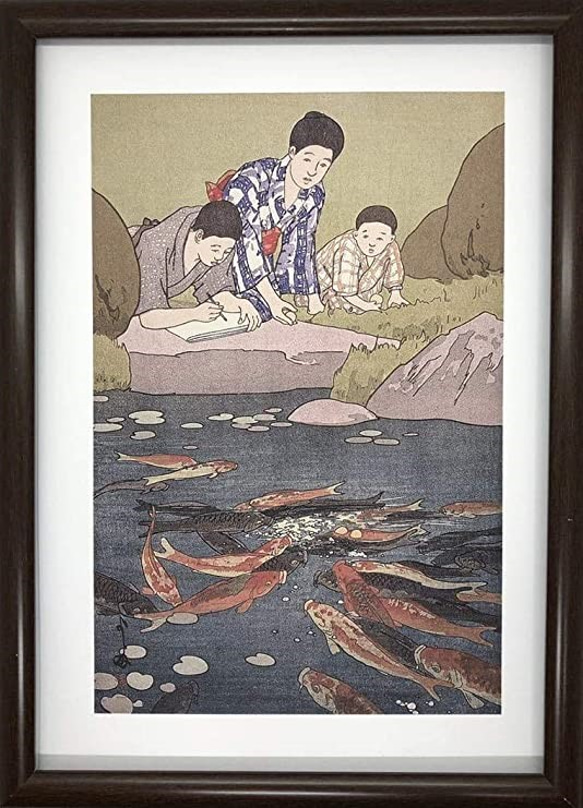 吉田博 池の鯉 A4 ポスター 輸送用 額付き ホビー おもちゃ 名画