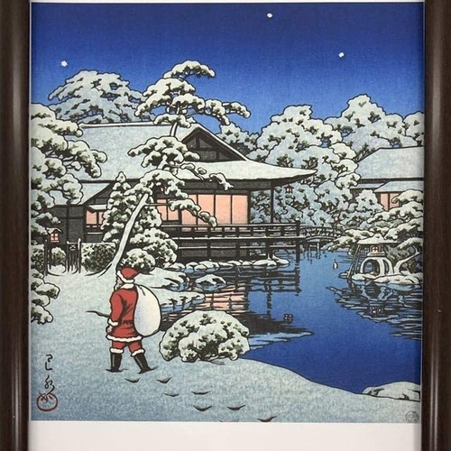 絵画　　（全部で4枚 まとめて） 川瀬巴水 雪庭のサンタクロース A4 ポスター 輸送用 額付き ホビー