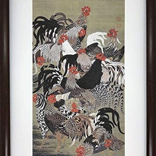 伊藤若冲 『動植綵絵』の内「群鶏図」A4 ポスター 輸送用 額付き