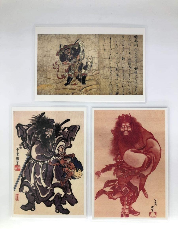鍾馗 ポストカード ラミネート加工 3枚セット グッズ 魔除け 僻
