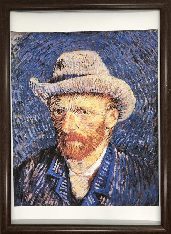 フィンセント・ファン・ゴッホ模写+額付き フィンセント・ファン・ゴッホ 灰色のフェルト帽の自画像 A4