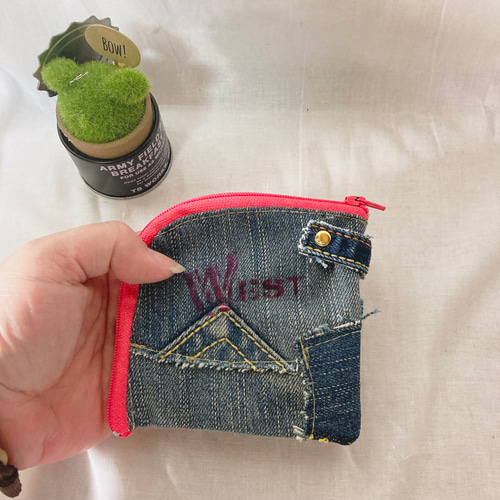ツギハギパッチワーク2way❤️デニムリメイク・ミニファスナーポーチ