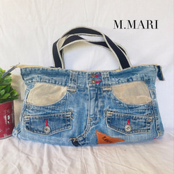 デニムパッチワークミニトートバッグ ハンドメイド トートバッグ
