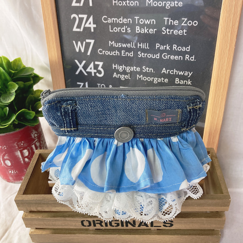 デニムリメイクフリルテトラポーチハンドメイド デニムリメイクフリルテトラポーチハンドメイド - メルカリ