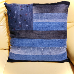 デニムクッションカバー ハンドメイド リメイク クッション