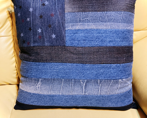 ハンドメイド、デニムリメイク、クッションカバー デニムクッションカバー ハンドメイド リメイク クッション