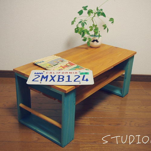 ハンドメイド テーブル ターコイズ ローテーブル・リビングテーブル  