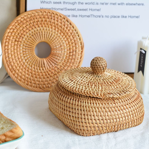 かご バスケット 蓋付き小物入れ 2点セット フタ付きかご収納バスケット XXS 2個＆M＆L 4個セット 内布