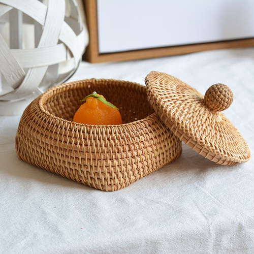 収納カゴ 蓋付きバスケット 卓上（小物入れ、お菓子入れ、リングピロー