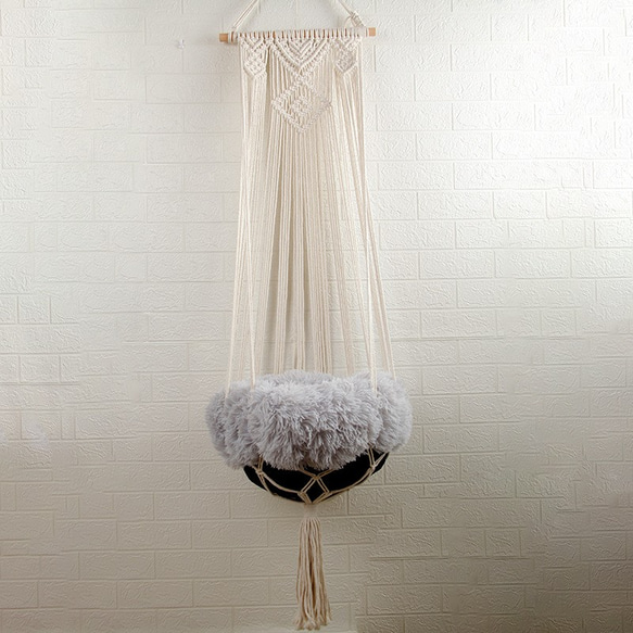 棉繩手工編織掛毯網袋四季通用寵物貓床吊床鞦韆吊床掛籃 第3張的照片