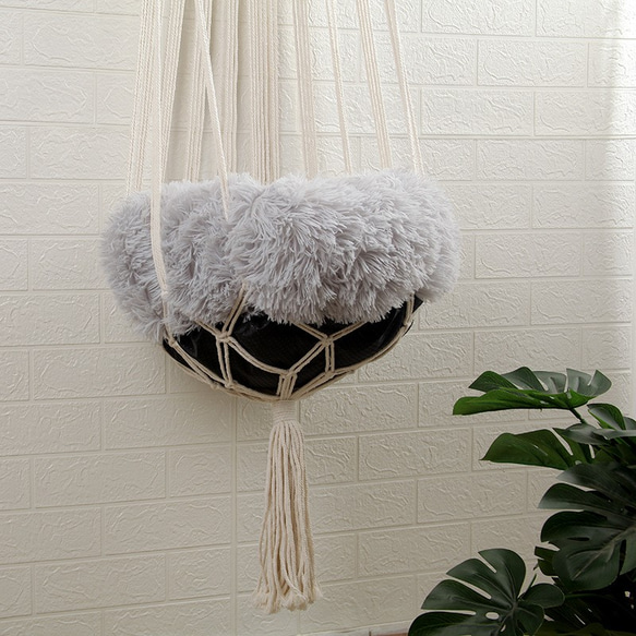 棉繩手工編織掛毯網袋四季通用寵物貓床吊床鞦韆吊床掛籃 第4張的照片
