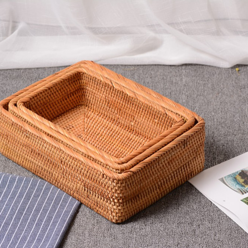 収納カゴ 持ち手付きスクエアアタかご 四角かご（小物入れ，お菓子入れ