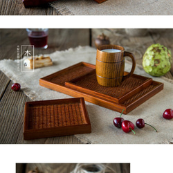 新品木質平彎柳木藤條長方形木盤酒店托盤餐盤水果盤 第4張的照片