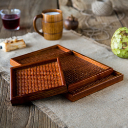 新品木質平彎柳木藤條長方形木盤酒店托盤餐盤水果盤 第8張的照片