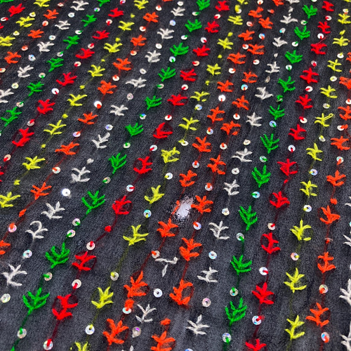 インド刺繍布ドゥパタ エスニック生地 手刺繍 布 メキシコ刺繍 黒 北欧