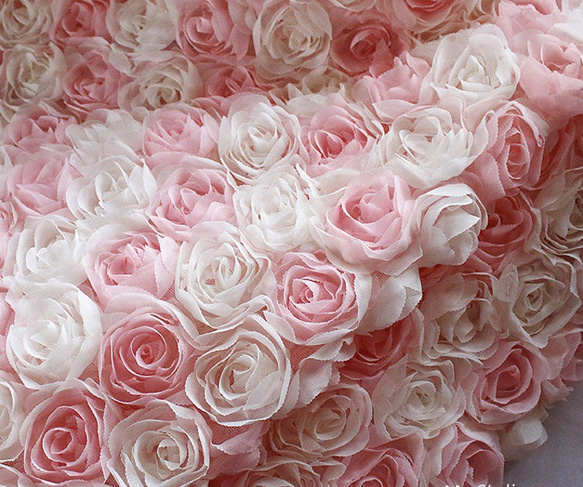 花 チュール レース 薔薇 バラ ピンク 白 3D 立体 ドレス生地 布 結婚