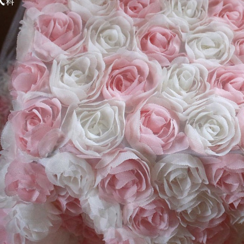 花 チュール レース 薔薇 バラ ピンク 白 3D 立体 ドレス生地 布