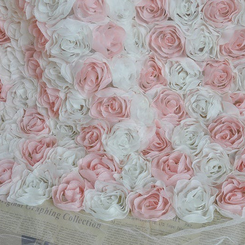 花 チュール レース 薔薇 バラ ピンク 白 3D 立体 ドレス生地 布 結婚