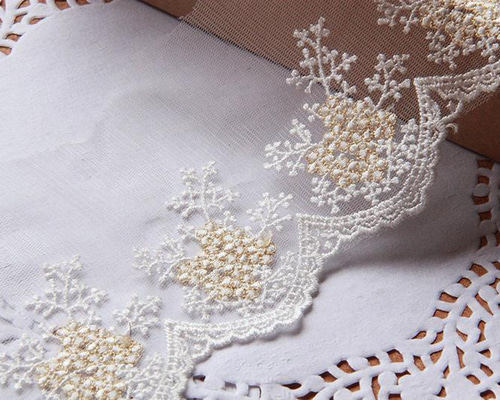 刺繍レース 雪 結晶 白 金 スカラップ ハンドメイド 手芸テープ 花  