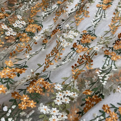 ボタニカル チュールレース 白 デイジー花刺繍 ヴィンテージドレス 衣装オレンジ 7枚目の画像