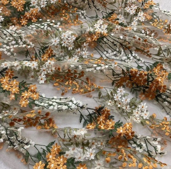 ボタニカル チュールレース 白 デイジー花刺繍 ヴィンテージドレス 衣装オレンジ 8枚目の画像