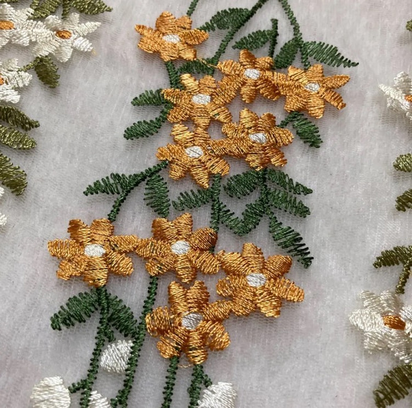 ボタニカル チュールレース 白 デイジー花刺繍 ヴィンテージドレス 衣装オレンジ 9枚目の画像