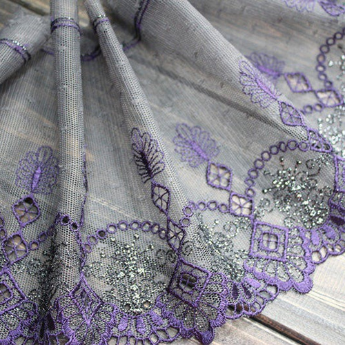 刺繍レース 花 人形ドレス 服 グレー シルバー 紫 アンティーク 素材  