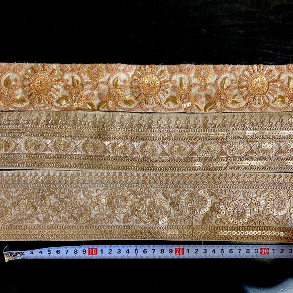 インド刺繍リボンセット ベージュ ゴールド 金 生成り 花 ひまわり プリンセス 8枚目の画像