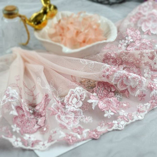 薔薇花 刺繍レース ピンク ボタニカル ヴィンテージレース 手芸 生地