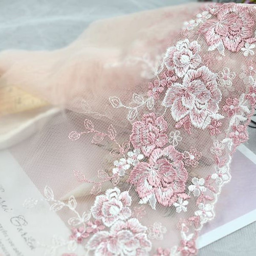 薔薇花 刺繍レース ピンク ボタニカル ヴィンテージレース 手芸 生地