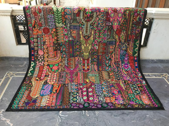 インド刺繍ラグ パッチワーク ハンドメイド アジアン エスニック