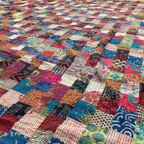 ラリーキルト パッチワーク布 インド手刺繍 ハンドメイド 刺し子