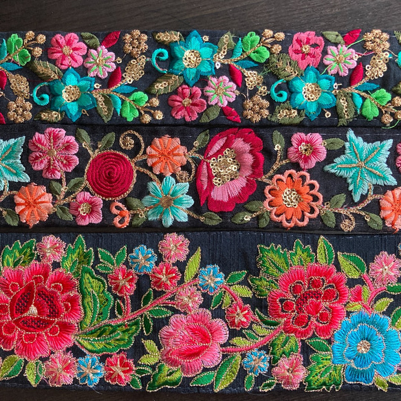 インド刺繍リボンセット 薔薇花 シルク ヴィンテージ エスニックテープ 手芸 ローズ アジアン 手芸テープ ボヘミアン 7枚目の画像