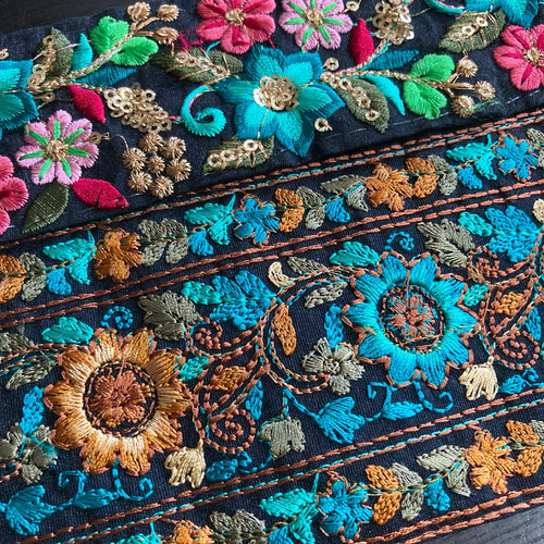 インド刺繍リボンセット ターコイズブルー 青 花 チロリアン