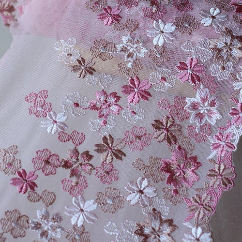 ヴィンテージ フランス ラズベリー＆桜ピンク織刺繍 リネンプレイス