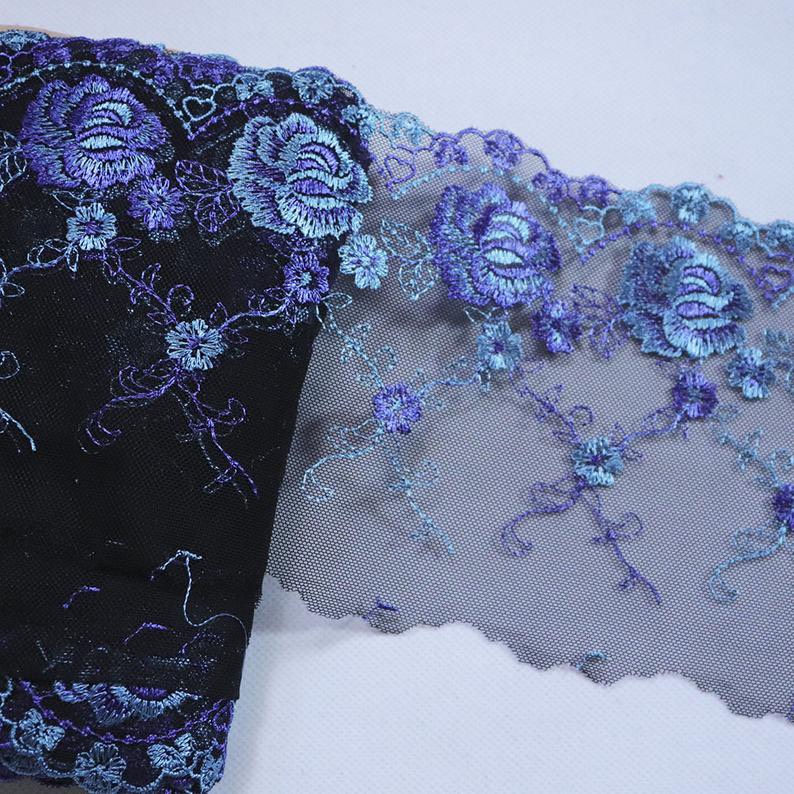刺繍レース チュール 黒 青 薔薇 ハート ゴージャス プリンセス