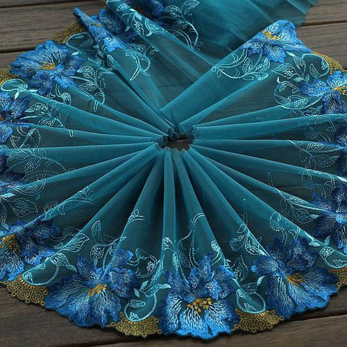 ターコイズブルー ビーズ刺繍 セットアップ 刺繍レース チュール ターコイズブルー 青 花 エスニック アジアン