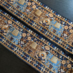 インド刺繍リボン 黒 象 エスニック 手芸テープ 生地 布 はぎれ アジアン ヴィンテージ チロリアンテープ シルク 絹 1枚目の画像
