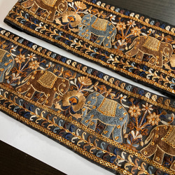 インド刺繍リボン 黒 象 エスニック 手芸テープ 生地 布 はぎれ アジアン ヴィンテージ チロリアンテープ シルク 絹 7枚目の画像