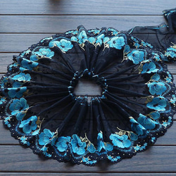 モワティエ　レース刺繍タブリエ　青 ブルーフローラル刺繍ホワイトレースベースブラガーターショーツ3