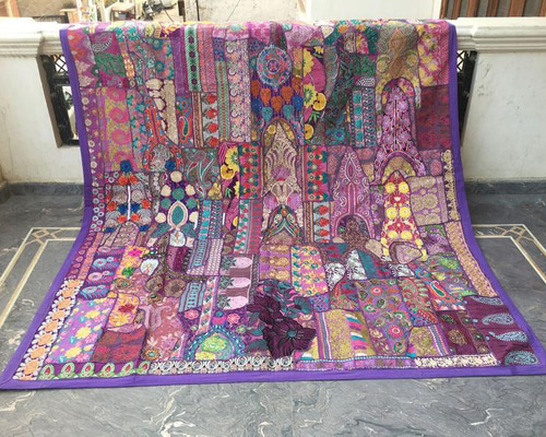 インド刺繍ラグ パッチワーク ハンドメイド アジアの手仕事