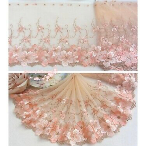 刺繍チュールレース ベージュ 花 手芸 桜 ピンク ドール服 生地 刺繍チュールレース ベージュ 花 手芸 桜 ピンク ドール服 生地