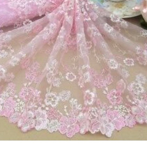 刺繍チュールレース 両耳 ピンク ドール ドレス 洋服 白 両端 桜 手芸 