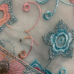 インド刺繍布 はぎれ 水色 レース 花 ダンス衣装 スカート ドレス アジアン サリー 民族衣装 ヴィンテージ 7枚目の画像