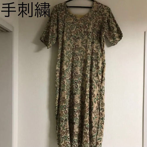 シルク100% インド 手刺繍 クルタ ワンピース カンタ刺繍 刺し子  