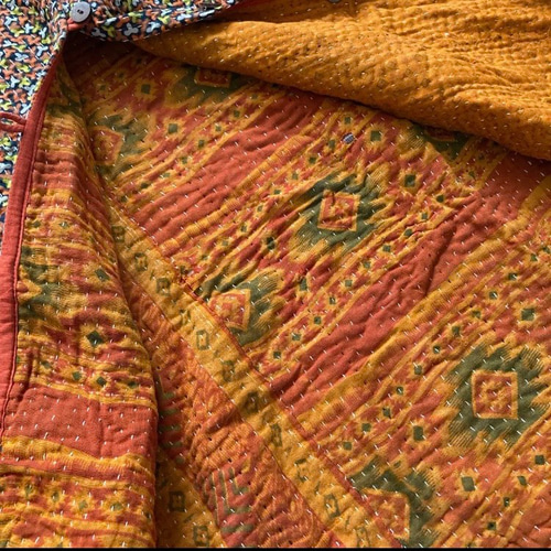 インド手刺繍コート ラリーキルト 昭和レトロ 小花柄 アジアン 刺し子 