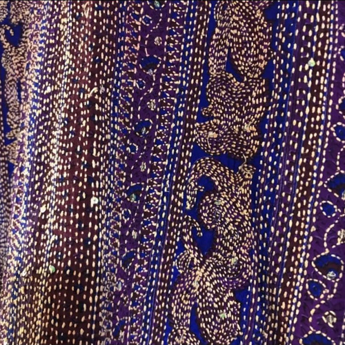シルク刺繍 カシミールコート ワンピース ツタ模様 ブルー 秋 インド 手刺繍 シルク100% ドレス ワンピース 刺し子 紫