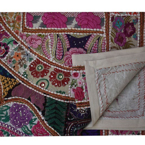 インド刺繍ラグ オリエンタル柄 花 敷物 絨毯 ヴィンテージ ラリー